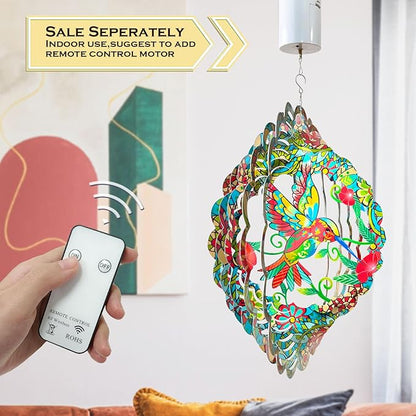 FONMY Wind Spinner Hummingbird 12 inch 3D Stainless Steel Wind Sculpture Worth Gift Christmas Decor. Laser Cut Metal Art Geometric Pattern - Hanging Mandala Wind Spinners, Kinetic Yard Art Decorations