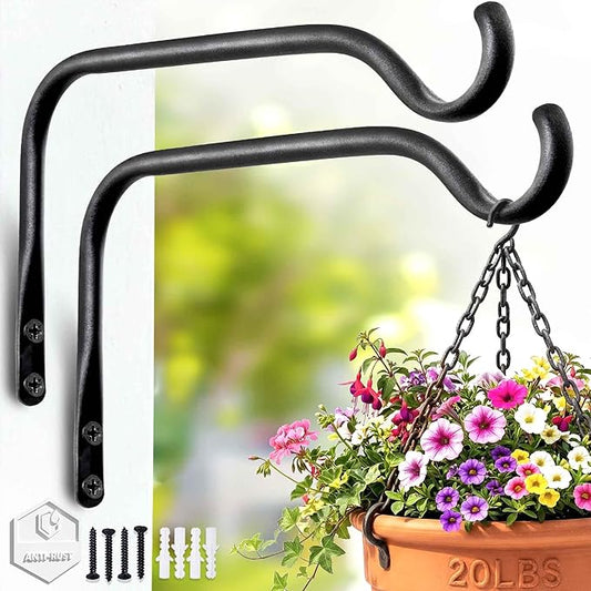 Lifyzoon Durable Plant Hangers Brackets: 2 Pack 8 Inch Outdoor Metal Hanging Plant Brackets, 20lbs Weight Capacity - Rustproof Wall Hooks for Flower Basket Bird Feeders Wind Chimes and Lanterns