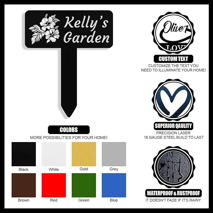 Personalized Metal Garden Signs with Stake, Custom Garden Name Signs for Outside Waterproof, Customized Name Sign Yard Lawn Gardens Decor Gardening Gifts for Moms Grandmas Gardeners