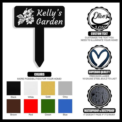 Personalized Metal Garden Signs with Stake, Custom Garden Name Signs for Outside Waterproof, Customized Name Sign Yard Lawn Gardens Decor Gardening Gifts for Moms Grandmas Gardeners
