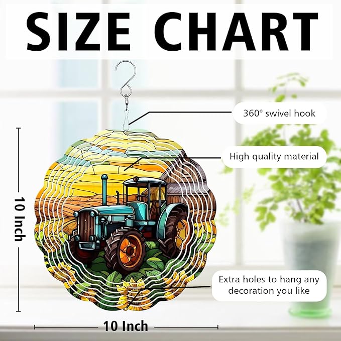 Tractor Wind Spinner, Tractor Stained Glass Wind Spinner, Wind Sculpture Tractor Wind Spinners for Garden Patio Yard Decor