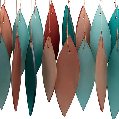 Blue Handworks Coral and Teal Glass & Driftwood Chime, Sandblasted Glass and Found Wood Handcrafted Wind Chime