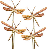 Set of 4 Ancient Graffiti Staked Dragonfly Garden Ornaments, Handcrafted Metal Yard Art with Step-in Stakes, Outdoor Garden Sculptures in Varied Brown Tones, Durable Decorative Lawn Accents