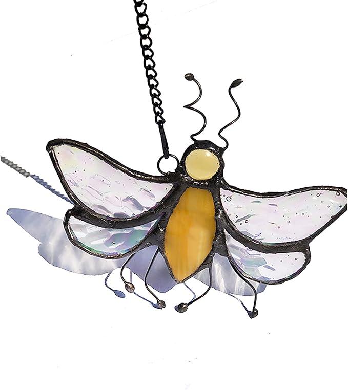 HUIMEIJU Stained Glass bee Window Hanging/Tiffany Glass Decorative Pendant, Birthday Gifts for classmates, Colleagues, Family, Children, car Pendants, Garden Decorations