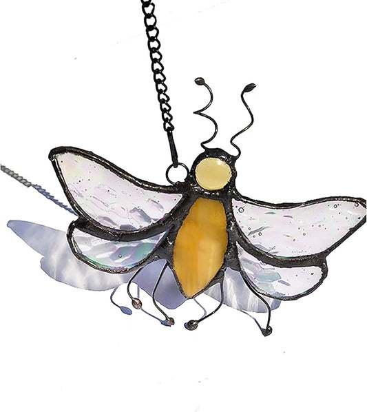HUIMEIJU Stained Glass bee Window Hanging/Tiffany Glass Decorative Pendant, Birthday Gifts for classmates, Colleagues, Family, Children, car Pendants, Garden Decorations