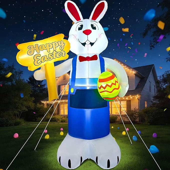 12FT Giant Easter Inflatables Outdoor Decoration Inflatable Bunny Built in LED Lights Bunny Blow Up Yard Decoration for Lawn Garden Holiday Party(with Storage Bag)
