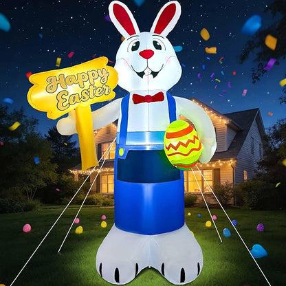 12FT Giant Easter Inflatables Outdoor Decoration Inflatable Bunny Built in LED Lights Bunny Blow Up Yard Decoration for Lawn Garden Holiday Party(with Storage Bag)
