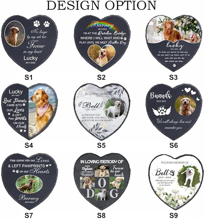 EBONY Personalized Pet Memorial Garden Stones for Dog or Cat Headstone Custom Pet Memorial Stone Customize with Name and Date Message Gift for Loss of Dog & Cat Lover (Heart)