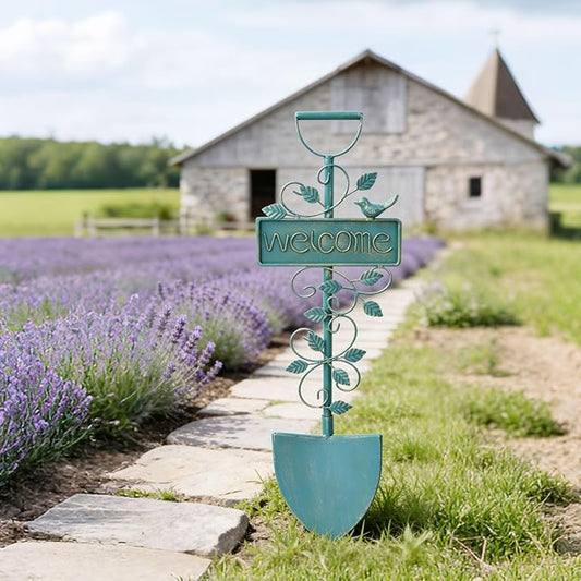 Metal Garden Art,Garden Stakes Decorative,Outdoor Welcome Stake with Shovel Design for Farmhouse, Garden Entrance, Lawn Decor