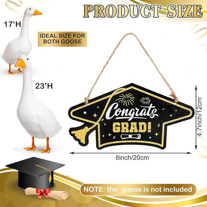 2026 Graduation Porch Goose Sign Congrats Grad Wooden Sign Graduation Cap Shaped Wooden Goose Signs Accessories Decor for Yard Porch Lawn