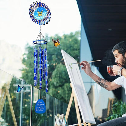 33" Memorial Wind Chimes Outside | Deep Tone Sympathy Windchime with Animated Butterfly Spinner, Rust-Resistant Garden Decoration, Gift for Women/Mom/Wife/Grandma/Housewarming