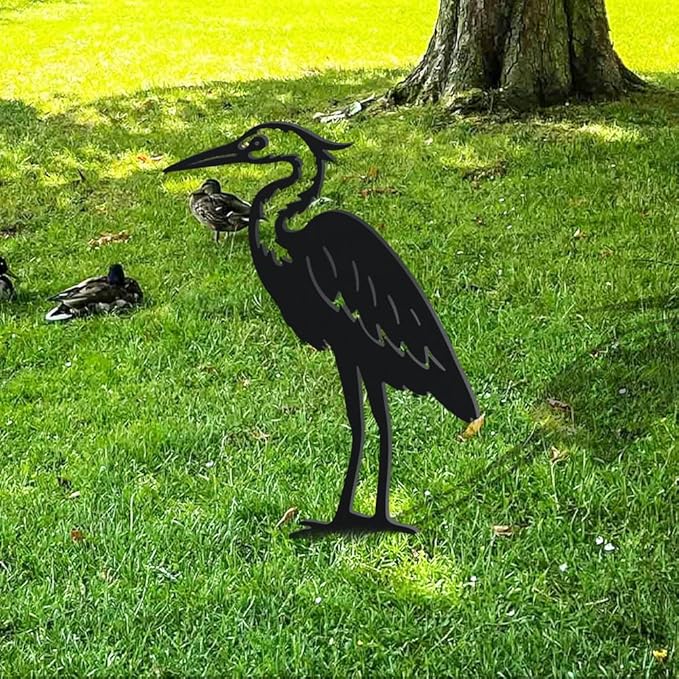 WADORN Heron Metal Decorative Garden Stakes, Funny Heron Metal Outdoor Statues Heron Garden Birds Statue Metal Bird Yard Art Sculpture Funny Bird Ornament Gifts for Garden Backyard Patio Walkways