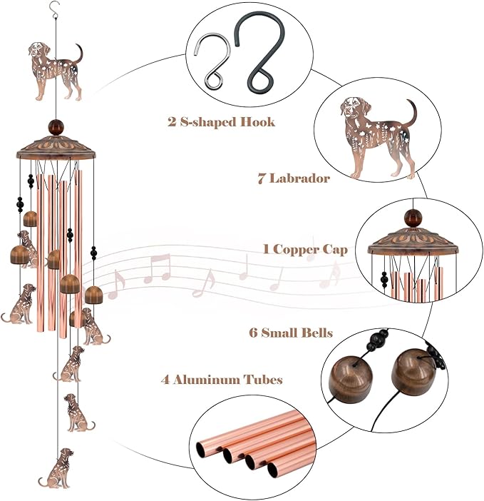 Dog Wind Chimes for Outside, Dog Windchimes Gifts for Grandma/Women Birthday Gifts,Outdoor/Indoor Metal Wind Chime for Garden,Home, Lawn, Porch, Yard (35")