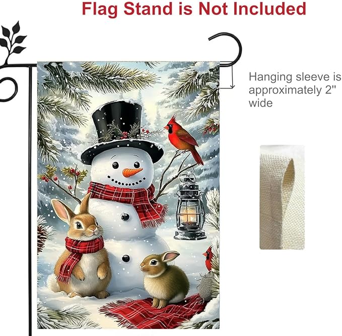 Winter Garden Flags 12x18 Double Sided, Small Burlap Outdoor Holiday Farmhouse Rustic Snowman Bunny Xmas Garden Flag Christmas Decorations Yard Lawn Porch Flags for Outside Decor