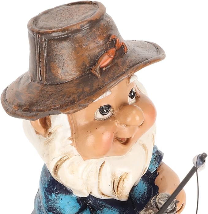 Fishing Gnome Statue for Garden Outdoor, Whimsical Lawn Gnome Sitter Decoration with Fishing Rod, UV-Resistant Resin Patio Yard Ornament
