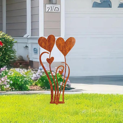 Decorative Garden Stakes, Welcome Yard Sign, Metal Arrangement Ornaments for Courtyard Lawn, Rusty Outdoor Decortions for Easter Housewarming (E)
