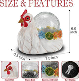 Solar Hen Garden Statue Lights for Outdoor Decor with Cracked Glass LED Ball Figurine Lighting Resin Succulent White Chicken Decorations for Patio Lawn Yard Valentine Gifts for Mom Wowen
