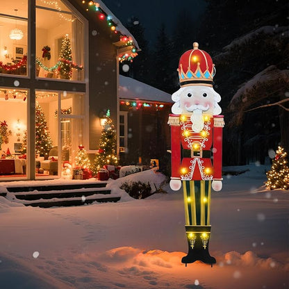 WONDER GARDEN Christmas Metal Yard Stakes, Lighted Nutcracker Soldier Garden Stake Yard Signs, Outdoor Christmas Decorations for Lawn Party Outside Decor