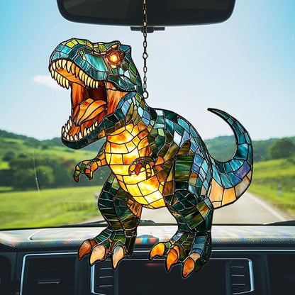 Fierce T-rex Acrylic Suncatcher Stained Glass Effect Window Car Hanging Christmas Ornament Indoor Outdoor Decor Garden Sun Catcher Panel for Dinosaur Lover for Women Mom Grandma