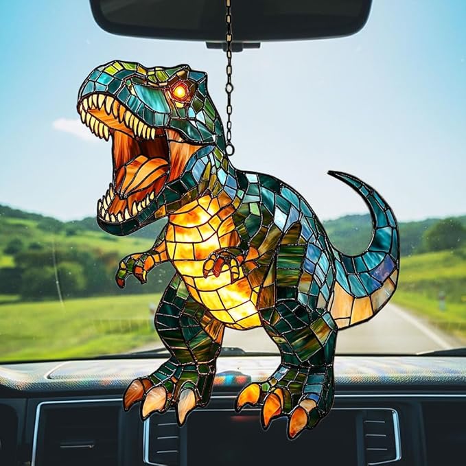 Fierce T-rex Acrylic Suncatcher Stained Glass Effect Window Car Hanging Christmas Ornament Indoor Outdoor Decor Garden Sun Catcher Panel for Dinosaur Lover for Women Mom Grandma