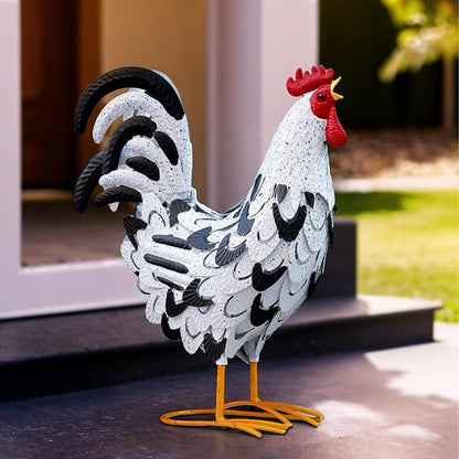 Metal Rooster Statue, Garden Chicken Decor, Metal Yard Art Animal Sculpture for Lawn Patio Porch Outdoor Decorations Gifts for Women Mom Friends