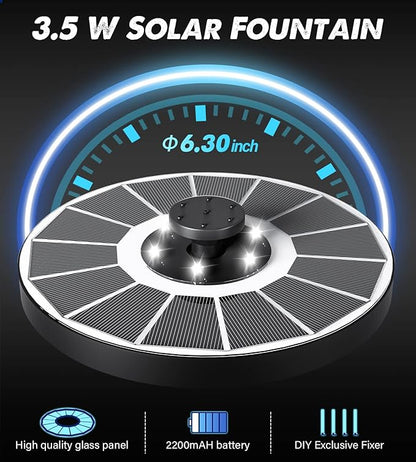 Yzert Solar Fountain Glass Panel with 2200 mah Battery, 3.5W Floating Solar Water Fountain with 4 Fixed Rods, Solar Pump for Bird Bath, Garden, Pond, Pool, Outdoor (White Panel White Lights)