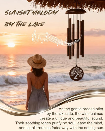 32" Memorial Wind Chimes Outdoor Deep Tone, C Major Tuned Aluminum Wind Chime with Gift Box & Message Envelope, Sympathy Wind Chime for Garden Patio Hanging Decor, Tree Pattern, Bronze
