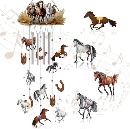 Chunful Christmas Horse Wind Chimes for Outside Aluminum Tubes Hanging Bells Memorial Windchimes with Shook Metal Horse Wind Chimes for Christmas Yard Decor Supplies for Home Lawn Porch Patio Garden