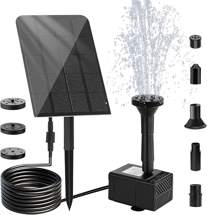 Solar Water Fountain, 2.5 W Solar Bird Bath Fountains with 9.2FT Cable, 5 Nozzles, Outdoor DIY Solar Water Pump Kit for Garden, Ponds, Fish Tank