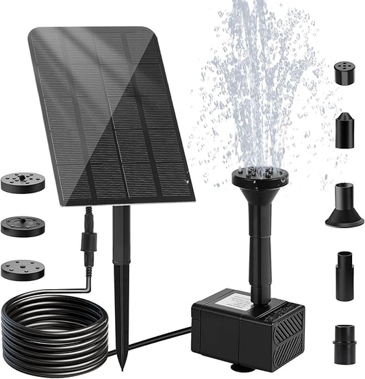 Solar Water Fountain, 2.5 W Solar Bird Bath Fountains with 9.2FT Cable, 5 Nozzles, Outdoor DIY Solar Water Pump Kit for Garden, Ponds, Fish Tank