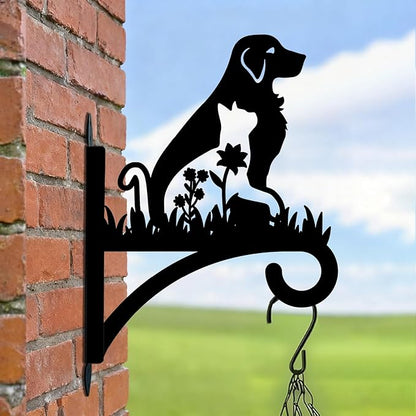 Dog Plant Hanger Bracket Iron Plant Brackets 10.6 x 13.9 Inch Black Flower Cat Dog Silhouette Indoor Outdoor Decorative Basket Wall Mounted Hanging Hooks for Porch Garden Wind Chime Lantern