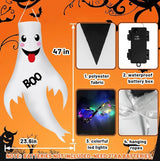 Halloween Decorations Outdoor Indoor, 2 Pack Light Up Ghost Decorations with LED Lights, Hanging Ghost Halloween Decor for Yard Porch Garden Lawn Party (1A-2Pack)