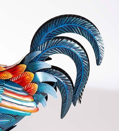 Wind & Weather Colorful Iron Rooster Garden Statue 14.5" W by 16" H by 6" D Rooster Statue for Garden, Patio, Porch, or Kitchen with Textured Feathers and Powder Coat Finish for Long-Lasting Color