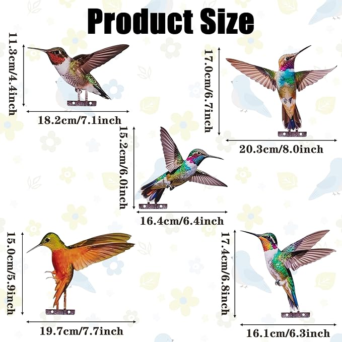 Color Vivid Metal Birds Fence Decor - Double Sided Colorful Yard Art, Weatherproof Garden Sculptures for Outdoor Patio, Farmhouse Fence Decor, Backyard Ornaments for Lawn (Hummingbird)