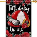 Artofy Kentucky Helmet Large Decorative House Flag, Talk Derby To Me Roses Churchill Downs Yard Garden Outside Decor, Horse Racing Horseshoe Burlap Outdoor Home Decoration Double Sided 28 x 40
