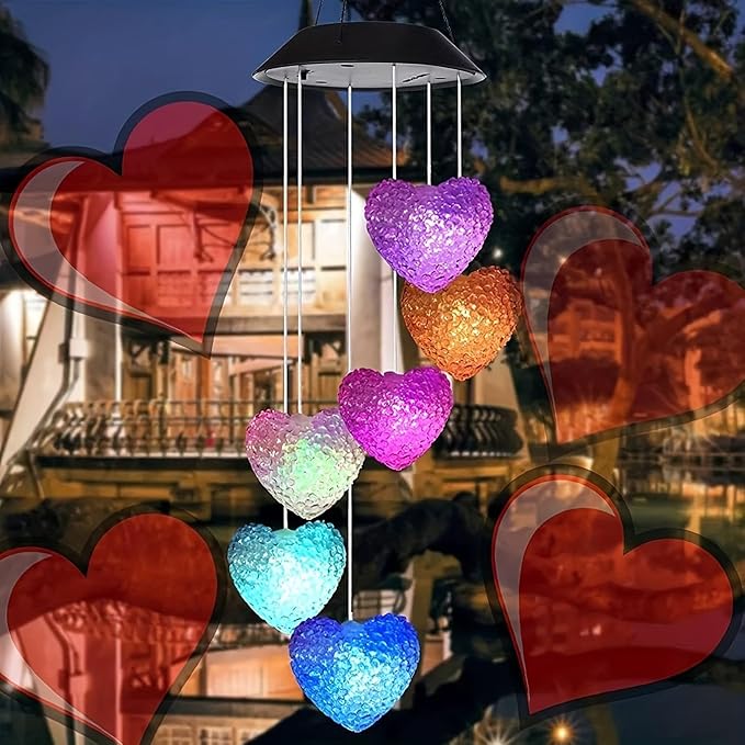 Solar Wind Chimes Outside Color Changing Lights,Solar Valentines Lights Outdoor,Valentine Solar Powered Lights,Garden Decor for Patio Yard Garden Home,Gifts for Women