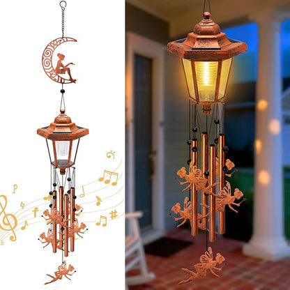 Large Solar Moon Fairy Wind Chimes with Wind Catcher/Solar Decor Light to Create a Zen Atmosphere Decor for Outdoor Garden Balcony, Classic Bronze Wind Chimes Gifts for Mom Grandma Women Wife Daughter