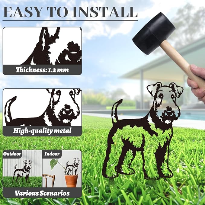 WADORN Terrier Dog Metal Decorative Garden Stakes, Black Terrier Dog Outdoor Statues Silhouette Funny Dogs Lover Gifts Stakes Silhouette Ornaments for Yard Art Garden Patio Backyard Lawn Decors