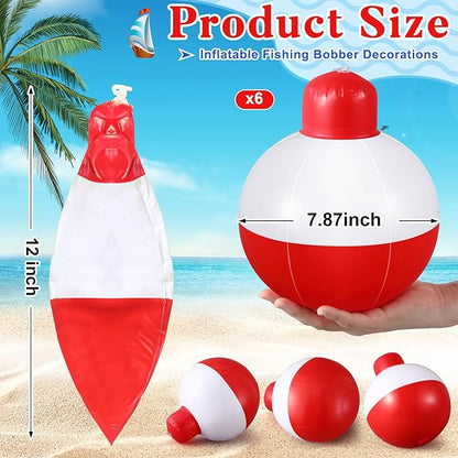 Jetec 6 Pcs 12 Inch Inflatable Fishing Bobber Balloons Decorations Outdoor Inflatable Red White Hanging Ornaments for Fishermen Birthday Party Yard Decoration Party Favors Supplies