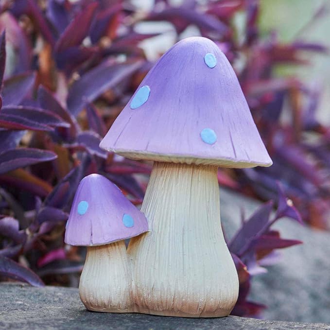 Mushroom Decor Fairy Garden Accessories - Outdoor Cottagecore Decor Mushrooms Ornament for Garden Decoration Garden Gnome's Favorite Mushroom Statues（8” Purple）