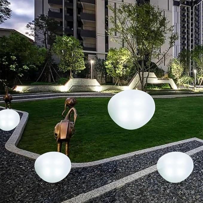 Solar Small Garden Lights Outdoor Glow Cobblestone Shape Lamp Garden Decor Waterproof Landscape Night Lights for Garden Paths, Stairs, Lawns, Patios, Yard, 4 Pack (Cool White)