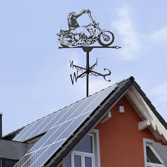 Black Weather Vane Animal Statue Wind Direction Indicator Garden Measuring Tool Crafts Ornament, Motorcycle