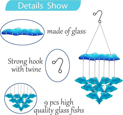 Sea Glass Dolphin Fish Wind Chimes for Outside, Windchimes Outdoors Unique, Patio Beach Outdoor Home Garden Decor, Windchimes Outdoors, Memorial Garden Christmas Decoration Gifts