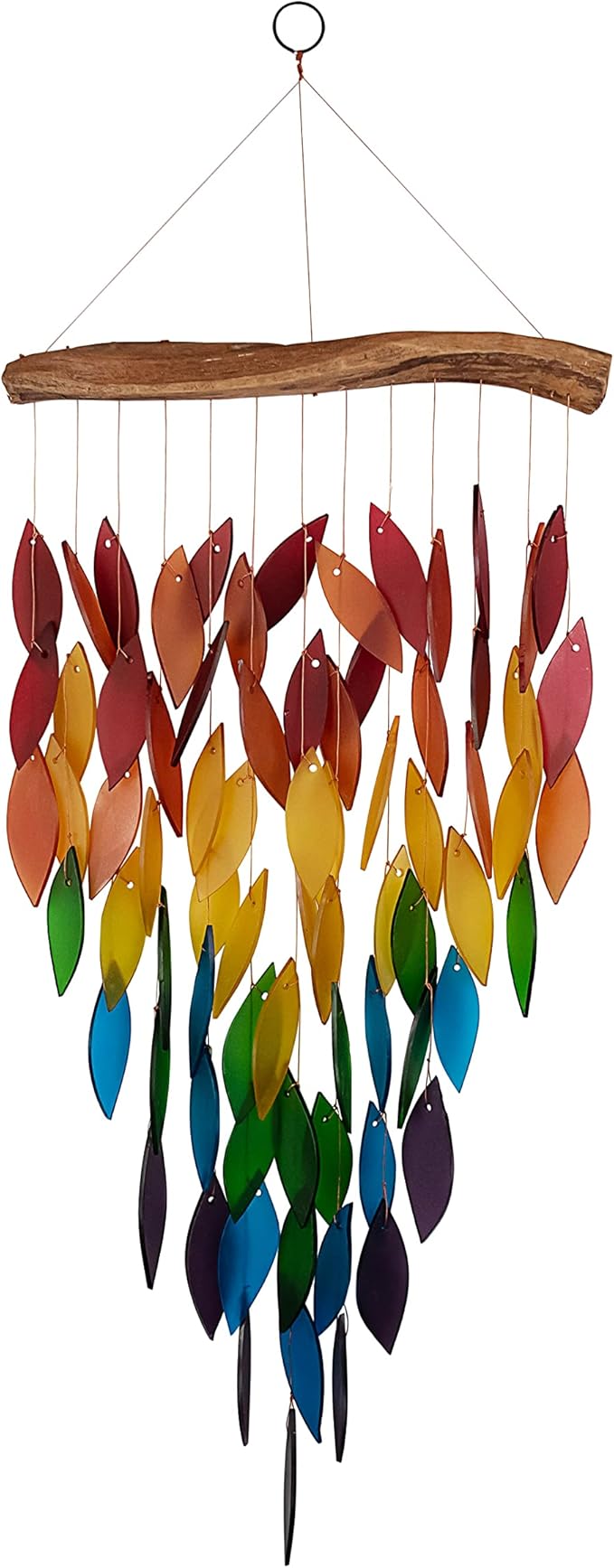 Blue Handworks Deluxe Rainbow Waterfall & Driftwood Chime, Sandblasted Glass and Found Wood Handcrafted Wind Chime