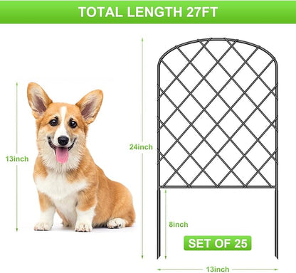 OUSHENG 25 Pack Decorative Garden Fence, Total 27ft(L) x 24in(H) Animal Barrier Border, Rustproof Metal Wire Section Edging Fencing Panel for Outdoor Patio Garden Yard, Arched