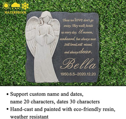 Personalized Garden Memorial Stones for Loved Ones Outside, Angel Memorial Stones Plaques Engraved with Name - Customized Grave Plaques Headstones for Cemetery(Square)