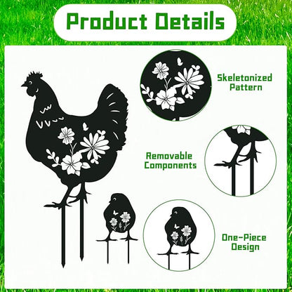 Rngmsi Metal Chicken Yard Art - 4PCS Chicken Garden Decor - Funny Garden Decorations for Yard - Cute Rooster Yard Art - Outdoor and Garden Gifts - Decorative Lawn Stakes for Men and Women
