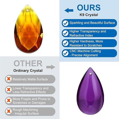 PATIKIL K9 Crystal Pendants Teardrop Beads, 10 Pack 38mm Chandelier Prisms DIY Amber