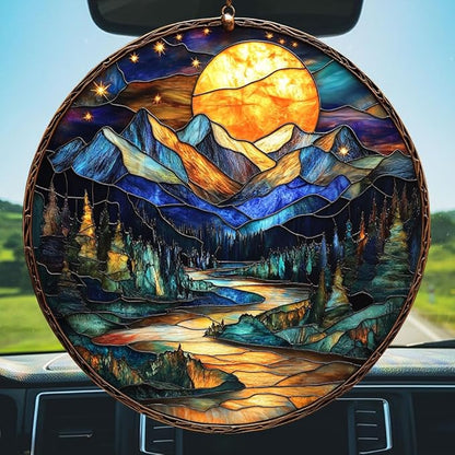 Moutain Range Acrylic Suncatcher Stained Glass Effect Window Car Hanging Christmas Ornament Indoor Outdoor Decor Garden Sun Catcher Panel for Scenery Lover for Women Mom Grandma