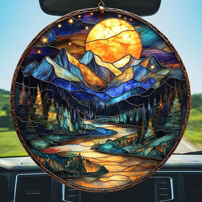 Moutain Range Acrylic Suncatcher Stained Glass Effect Window Car Hanging Christmas Ornament Indoor Outdoor Decor Garden Sun Catcher Panel for Scenery Lover for Women Mom Grandma